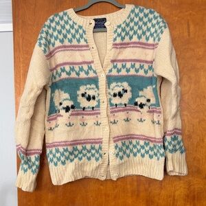 Woolrich Vintage Sheep Patterned Cream and Blue Sweater